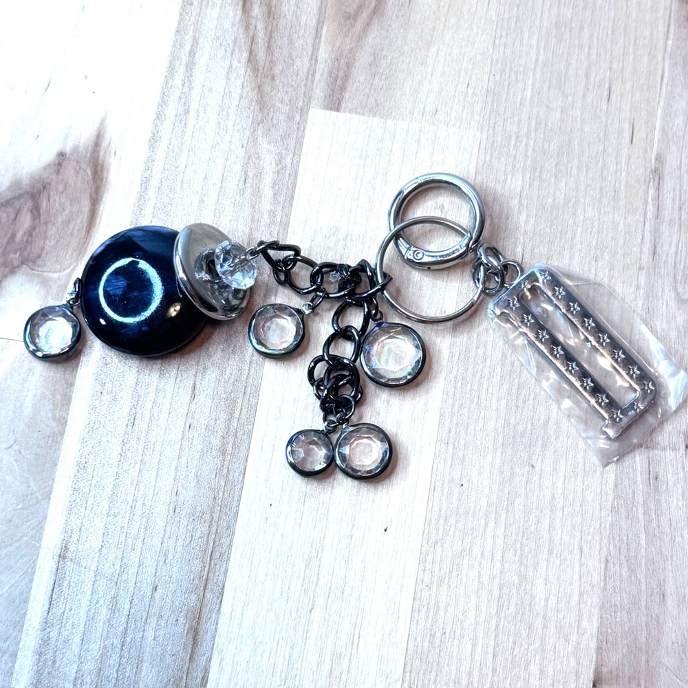 Initial D Silver and Black Keychain with Crystal Accents
